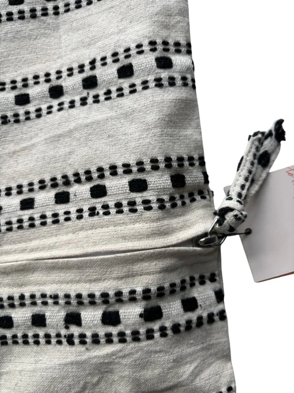 NWT Fair Trade Boho Black and White Cotton Tassel Pillow Cover